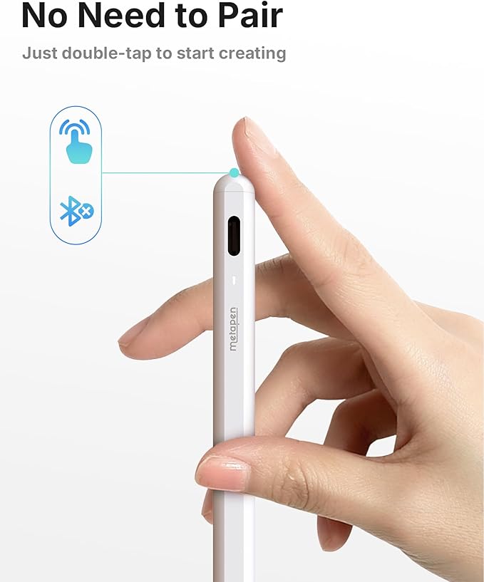 Metapen Pencil A8 V4 for iPad 2018-2025, Upgrade Magnetic Attraction, 2X Fast Charge, Low Latency Stylus Pen for iPad 11-6th Gen, Pro 12.9/11/13-inch M4, Air 3/4/5/M2/M3, Mini 5/6/7th A17 Pro