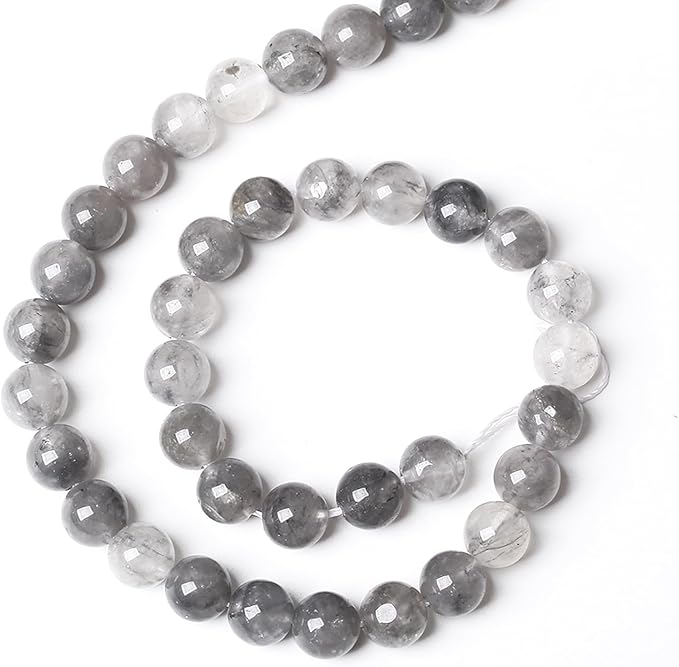 36pcs 10mm Natural Grey Cloud Crystal Stone Beads for Jewelry Making Energy Healing Power Stone Beads DIY Bracelet Necklace Accessories 15"(10mm, Grey Cloud Crystal)
