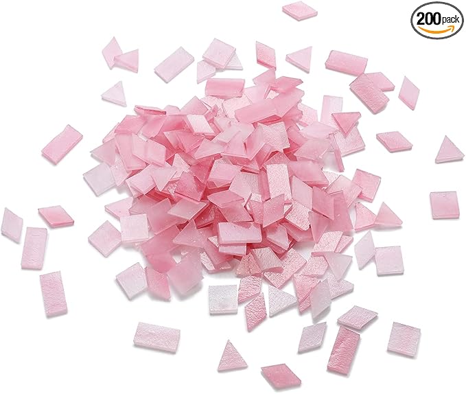 Lanyani 200 Pieces Glass Mosaic Tiles for Crafts,4 Shapes Mixed Colorful Tiffany Stained Glass Pieces,Square/Rectangle/Diamond/Triangle,Ice Pink