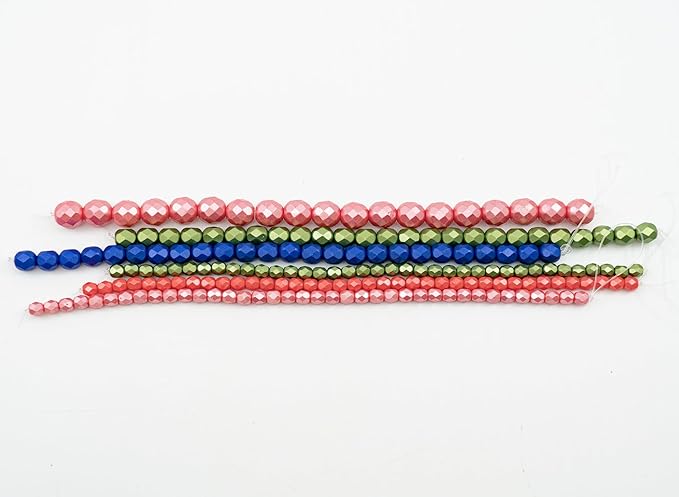 170 pcs Set of Czech Faceted Round Glass Beads, 6X Stranded Fire-Polished Beads by 15 cm - Pink - kit for Jewelry Making