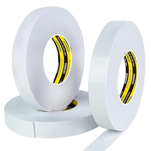 3Pack 1inX16.4FT (Total 49.2FT) Double Sided Foam Strip, EVA Foam Tape, Double Sided Sponge Adhesive Mounting Tape for Home Office Decor White