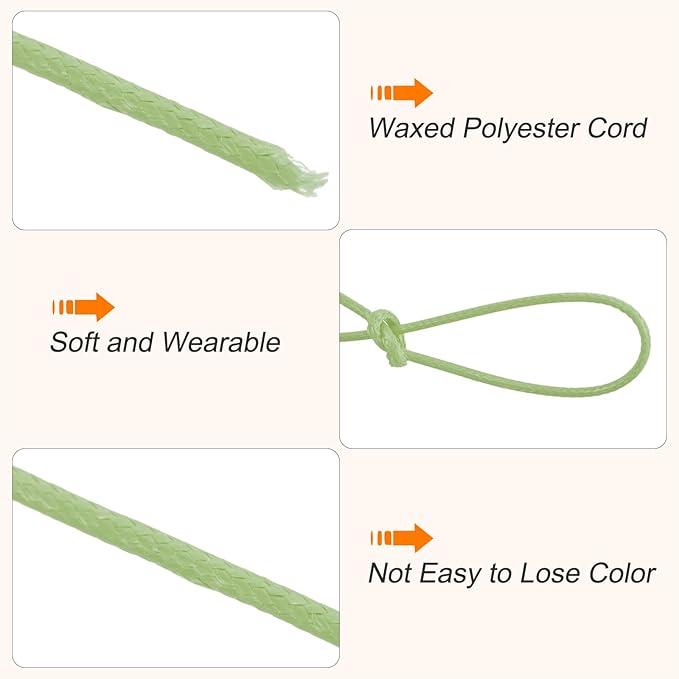 MECCANIXITY Waxed Cord 0.8mm Waxed Polyester Cord 175 Yard Wax String for Bracelet Making,Necklaces, Beading,Jewelry Making and DIY Crafts(Grass Green)