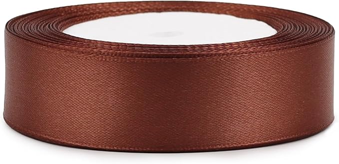 Brown Solid Satin Ribbon 1 Inch 25 Yards Solid Polyester Fabric Ribbon for Gift Wrapping Wedding Christmas Baby Shower Birthday Party Decoration Handmade Immortal Flower Craft