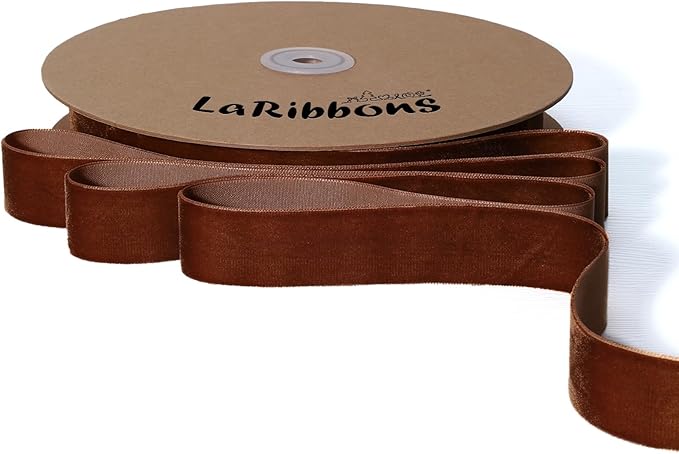 LaRibbons Thin Velvet Ribbon 1 Inch x 25 Yards, Brown Velvet Ribbon for Christmas Tree, Gift Wrapping, Wreath Bow, Outdoor Decoration