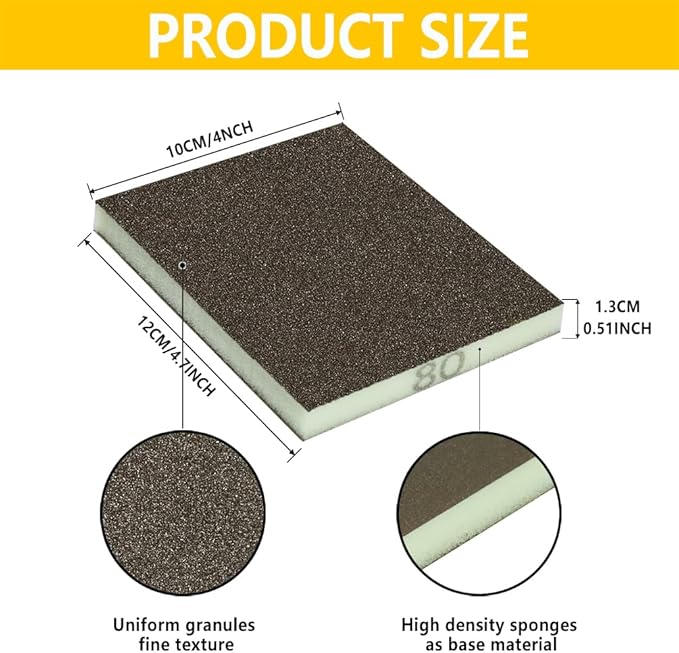 16PCS 120 Grits Sanding Sponge Medium Coarse Sanding Block, Washable and Reusable Wet Dry Sandpaper Sponge， Sander Sponges for Wood Drywall Metal Wood