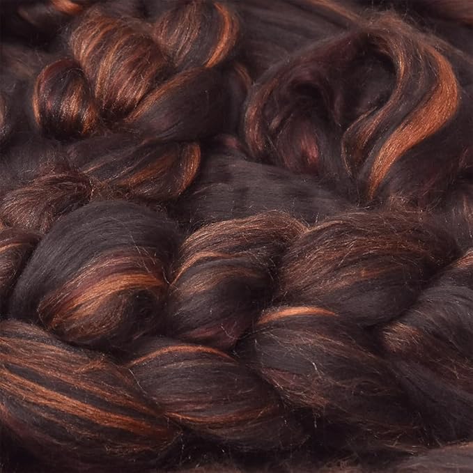 Merino Silk Luxe Tonal Designer Blend. Superfine Merino, Mulberry Silk, Tussah Silk. Top Roving for Spinning or Felting. Chestnut Velvet 1oz
