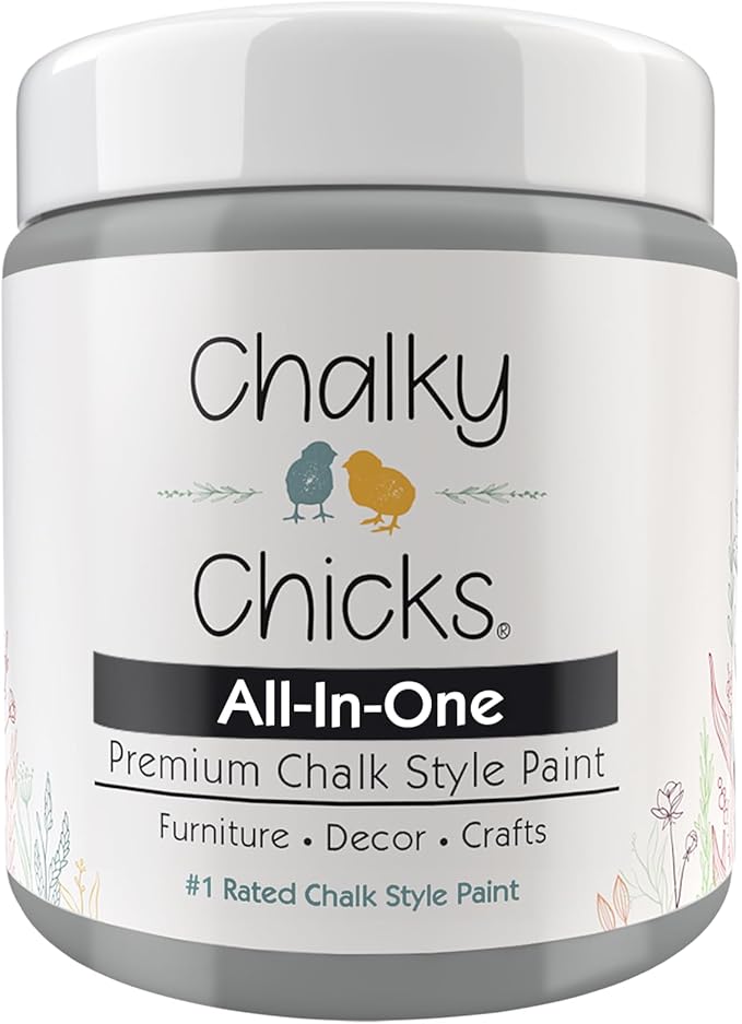 Chalky Chicks All-in-One Chalk Paint for Furniture or Cabinet - 4 Fl Oz - Matte Finish Mad Cloud (Light Gray) for Metal, Wood Furniture Paint - No Sanding All-in-One for Home Decor & Crafts, USA Made