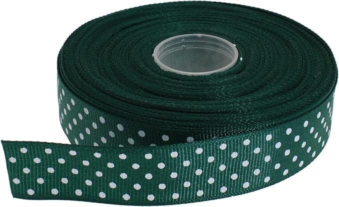 Polka Dot Grosgrain Ribbon 25 Yard Each Roll 100% Polyester (3/4", Dark Green)