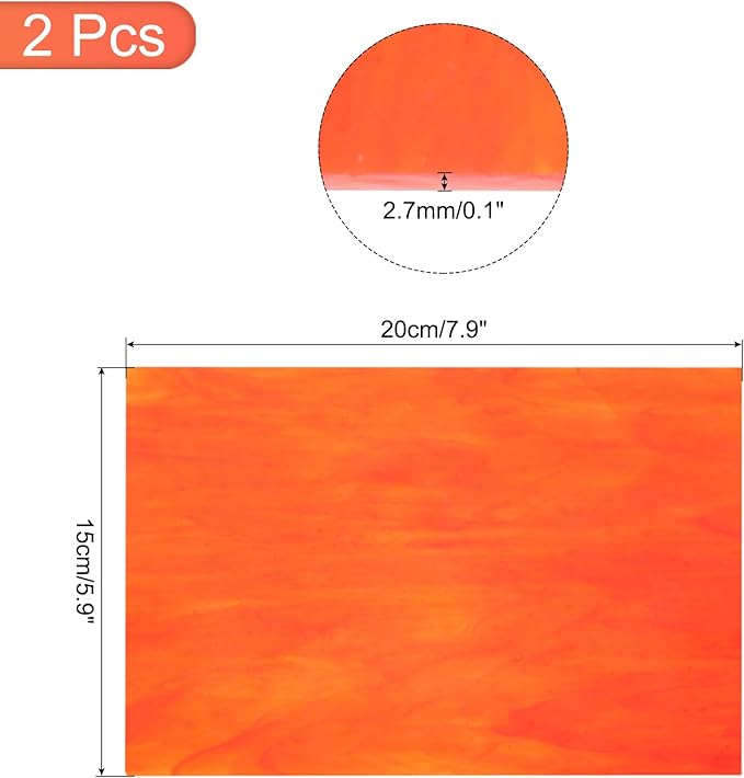 MECCANIXITY 2 Pcs Stained Glass Sheet Mosaic Tile 7.9 Inch x 5.9 Inch Watermelon Red Stained Glass Sheets for Crafts DIY Art Project