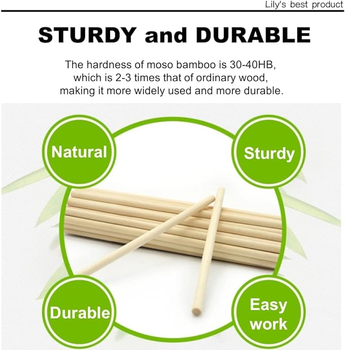 HOPELF 10PCS Dowel Rods Wood Sticks Wooden Dowel Rods - 3/8 x 17.5 Inch Bamboo Sticks - for Crafts，Hardwood Dowel Rod Assortment，Wooden Rod Sticks Doweling Rods， DIYers.