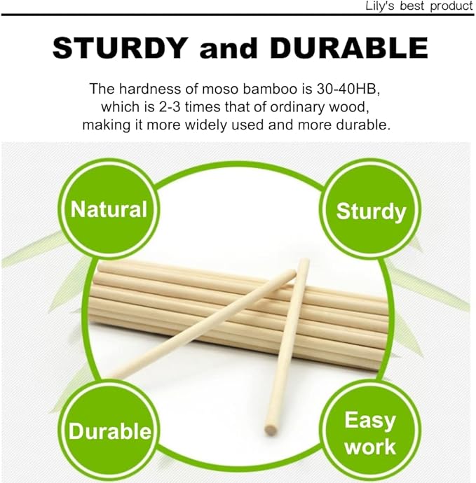HOPELF 25PCS Wooden Dowel Rods - 25x3/8" Bamboo Sticks - Crafts, Assortment, DIY