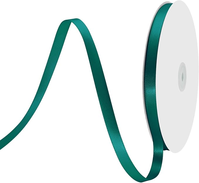 3/8" X 100 Yards Teal Satin Thin Ribbon Solid Color Double Faced Ribbons Perfect for Crafts Wedding Decor Bow Making Arts Sewing and More