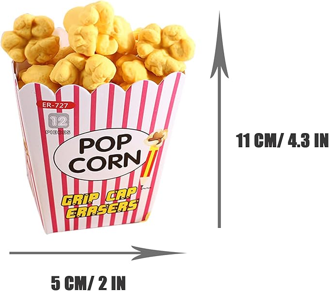 Pencil Top Erasers 36 Pack Popcorn Pencil Erasers Toppers Cap Erasers for Kids Cute Fun Novelty Food Erasers for Student School Supplies Prize Gifts Party Favors