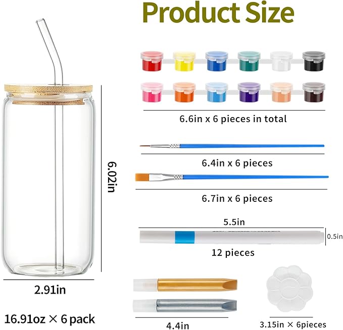 WJXCYGG 6 Sets Paint Your Own Wine Glass Paint Set 6 Wine Glass 2 Glass Paint Outliner 12 Markers 36 Glass Painting Acrylic Paint Strips 12 Brushes 6 Palette for Adults Lady Night (Drinking Cup)