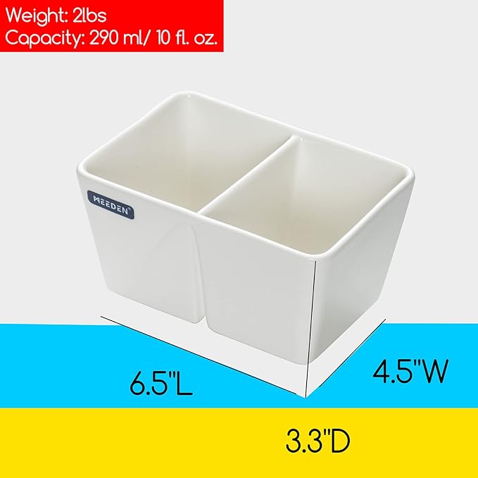 MEEDEN Ceramic Paint Palette, Paint Brush Wash Bowl, 2 Deep Well Artist Paint Palette, White Porcelain Watercolor Painting Dish, Large Capacity Paintbrush Washer for Watercolor Gouache Painting