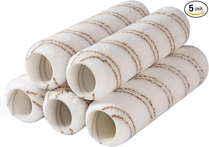 Mister Rui 9 Inch Microfiber Roller Covers, 3/8" Nap, 5 Pack, Paint Rollers for Painting, Roller Sleeves for Walls & Ceilings, Reusable Paint Rollers for Smooth Finish