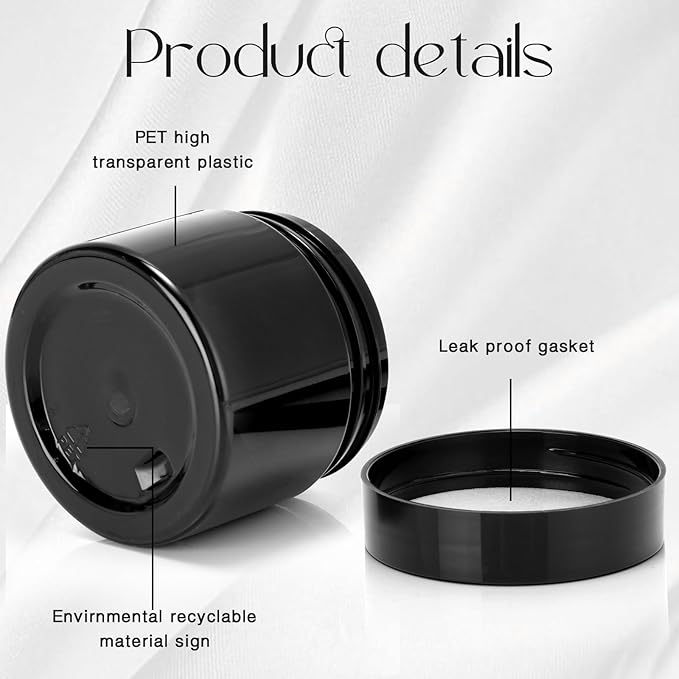 SATINIOR 36 Pieces 2 oz Plastic Jars with Lids Wide Mouth Airtight Reusable Container Acrylic Cosmetic Small Jars for Lotions Ointments Travel Toiletries Creams Make up Storage(Opaque Black)