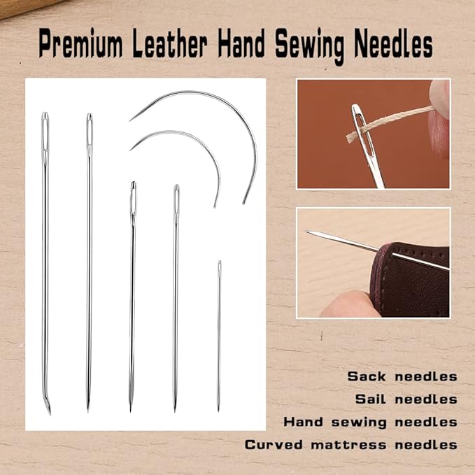 Ftyiwu Waxed Thread 55 Yards, Leather Sewing Waxed Thread with Upholstery Needles Hand Sewing Needles for Home Upholstery Carpet Leather Canvas Repair and Sewing (Khaki)