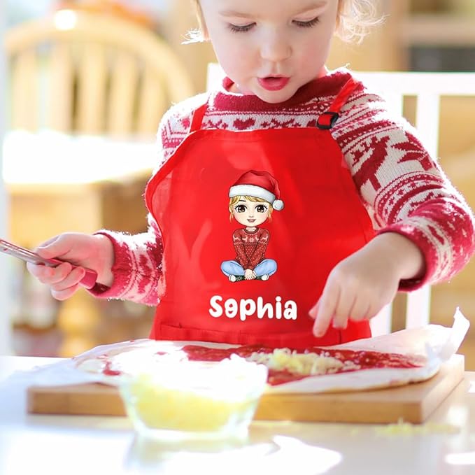 Personalized Kids Chef Hat and Apron, Custom Name Adjustable Cooking Apron for Cooking Baking Painting