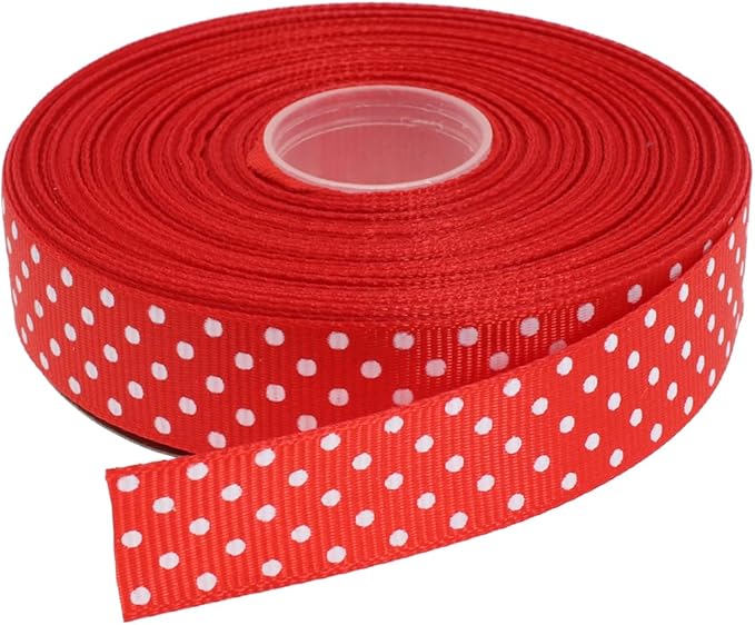 Polka Dot Grosgrain Ribbon 25 Yard Each Roll 100% Polyester (3/4", Red)
