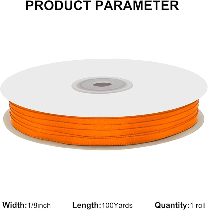 1/8 Inch X 100 Yards Torrid Satin Thin Ribbon Solid Color Double Faced Ribbons Perfect for Crafts Wedding Decor Bow Making Arts Sewing and More