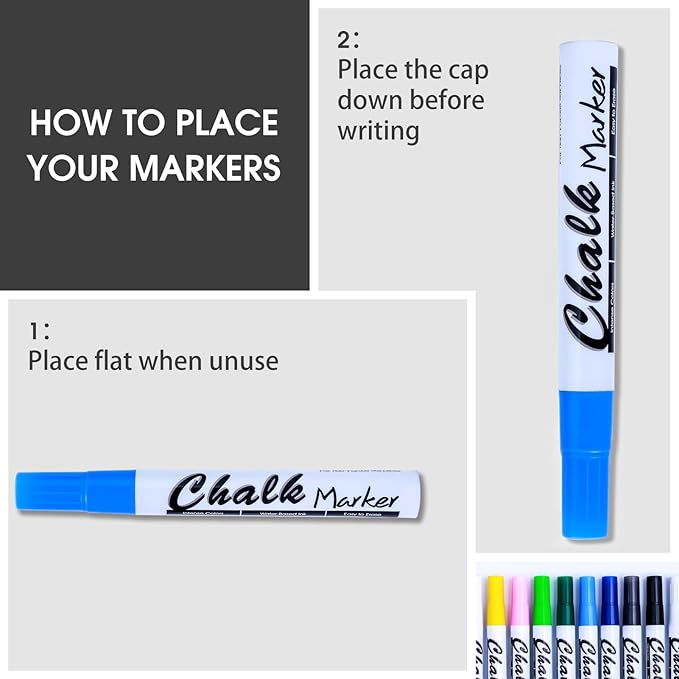 Volcanics 12 Pack Liquid Chalk Markers – 12 Bright Colors – Round Tip Wet Erase, Dust-Free, Non-Toxic, Kid-Safe Chalk Pens for Chalkboards, Glass, Windows, LED Signs