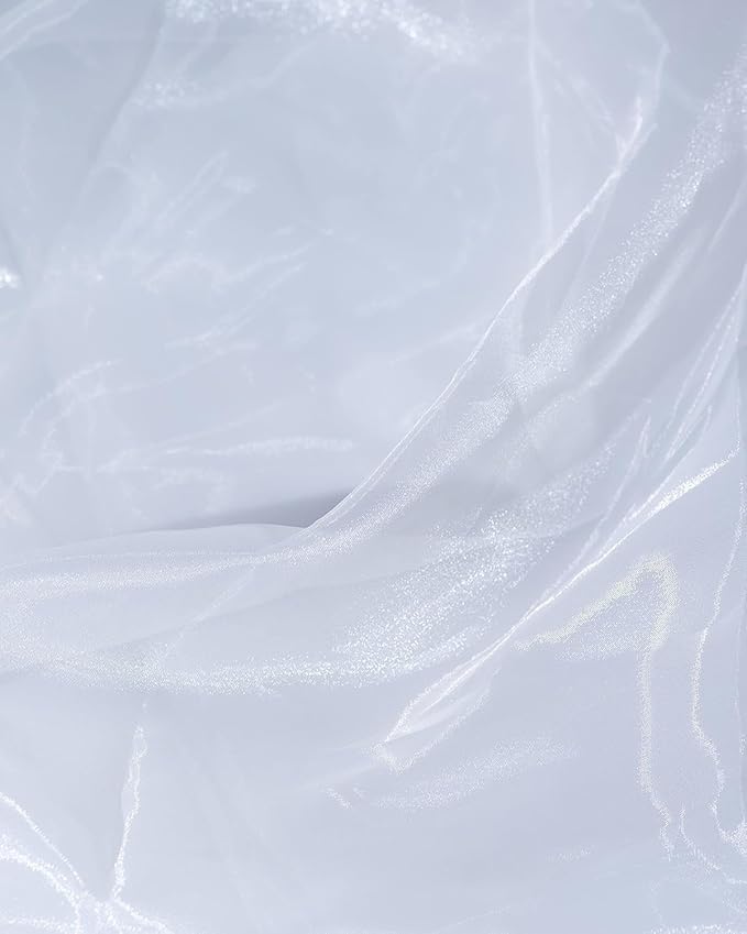Fynite White Organza Fabric by The Yard | 20 Yard Long | 44" Wide | Bridal Soft Sheer Organza Tulle for DIY Wedding Dress Fashion Craft Decorations