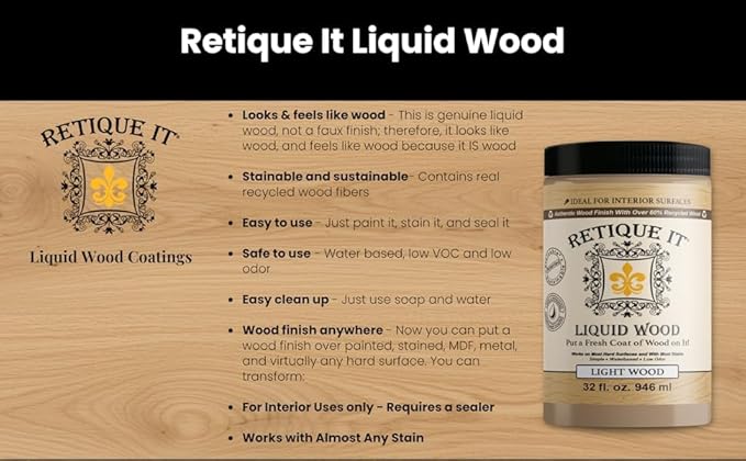 Retique It New and Improved Formula Liquid Wood Coatings - Stainable Primer - Paint It Then Stain it (Bleached Wood, Medium)