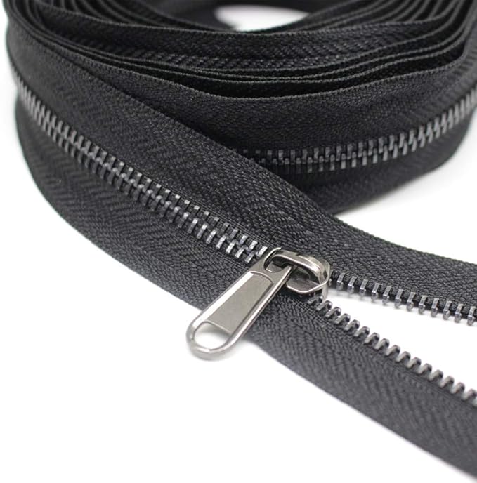 YaHoGa #5 Metal Zippers by The Yard Bulk 4 Yards + 10 pcs Sliders for Bags DIY Sewing Tailor Crafts (Black Nickel Teeth)