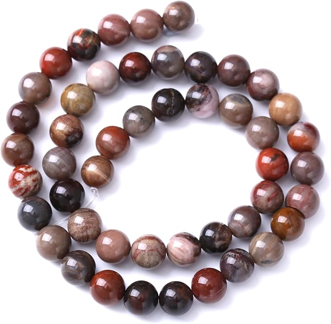 90pcs 4mm Natural Wooden Petrified Jade Agate Gemstone Beads Round Loose Spacer Beads for Jewelry Making DIY Bracelet Necklace 1 Strand 15inch