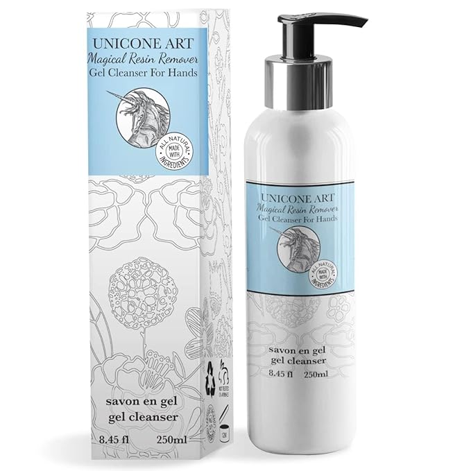 unicone art Hands Resin Remover Gel - All Natural Epoxy Resin Cleaner - Magical Cleanser for Artists - Epoxy Remover - Glue, Silicone, Paint & Glitter Soap- For Soft and Moisturized Skin (8oz)