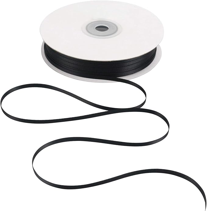 HUIHUANG Solid Color Satin Ribbon 1/8 inch x 100 Yards Roll Ribbon Thin Black Satin Ribbon for Crafts Sewing Gift Wrapping DIY Bows (Black)