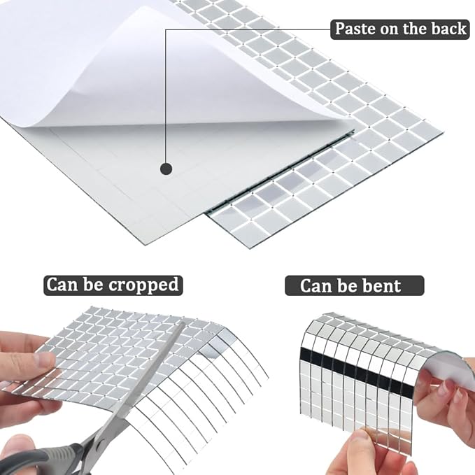 OTYMIOW 2250 PCS Disco Ball Tiles, 10 x 10 MM Self-Adhesive Disco Ball Stickers, Mosaic Mirror Tiles