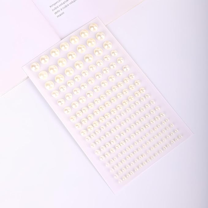 Self Adhesive Face Gems and Pearls for Makeup, Festival Jewels, Hair Gems Pearls, 3/4/5/6/8 mm Round Rhinestone Stickers for Face, Eye, Makeup, Body, Crafts 591Pcs (03_Beige Pearl)