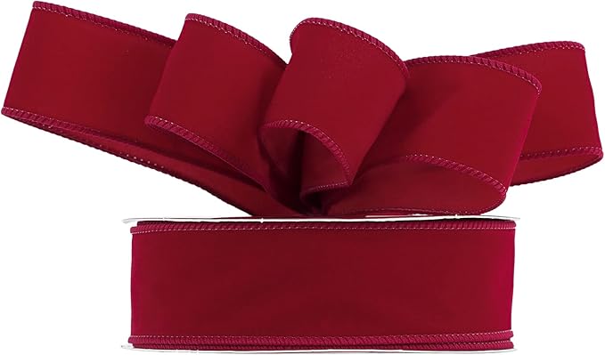 MEEDEE 1.5 Inch Velvet Wired Ribbon - 25 Yards Dark Red, Perfect for Christmas Tree, Wreaths & Bows