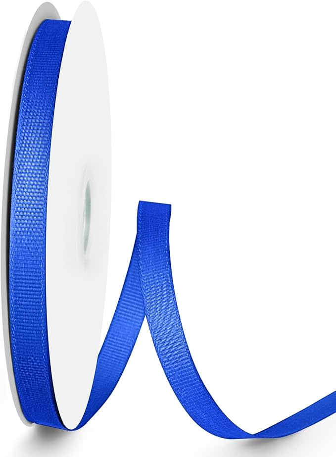 50 Yards 3/8 inch Grosgrain Ribbon, Solid Color Fabric Ribbon Perfect for Gift Wrapping, Wedding, Handmade Bows, Floral Bouquets and Party Decoration(Royal Blue)