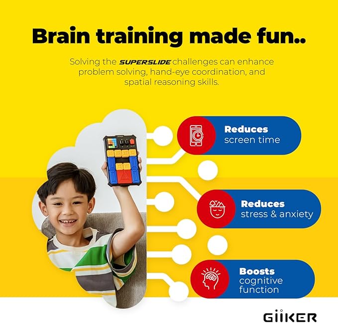 GiiKER Super Slide Puzzle Games, Original 500+ Challenges Brain Teaser Puzzle, Toys for Kids Teens, Travel Games Birthday Gifts Stocking Stuffers for Boys Girls, Activities for Road Trips