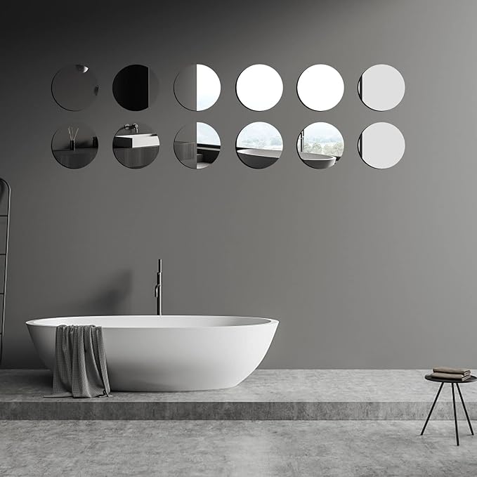 DARENYI Glass Round Mirror Tile, 6 inch Self Adhesive Mirror Sticker Small Circle Mirror Sheet for DIY Crafts, Glass Mirror Plates Trays for Wedding Table Centerpieces Walls Decor