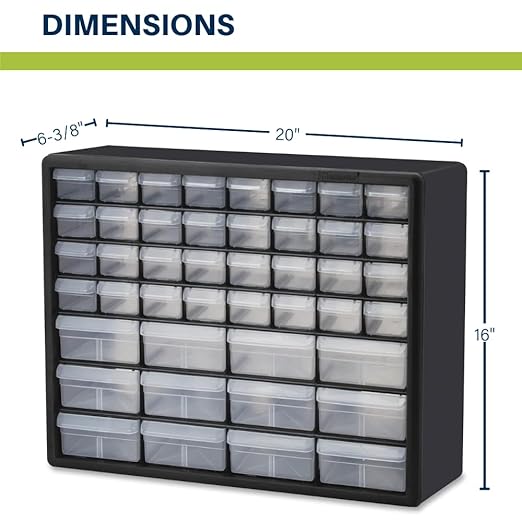 Akro-Mils 44-Drawer Plastic Drawer Storage Cabinet for Garage Organization, Bead Organizer, Building Bricks Storage, Teacher Toolbox, Makeup Organizer, 20-Inch W x 6-Inch D x 16-Inch H, 10144 Black
