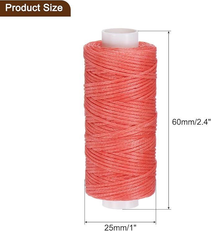 uxcell Leather Sewing Waxed Thread, 55 Yards / 50m 0.8mm 150D Flat Polyester All-Purpose Threads for Leather Crafts, Bookbinding, Dark Pink