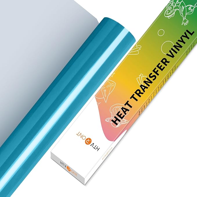 HTVRONT HTV Vinyl Rolls Heat Transfer Vinyl - 12" x 5ft Aqua Blue HTV Vinyl for Shirts, Iron on Vinyl for All Cutter Machine - Easy to Cut & Weed for Heat Vinyl Design (Aqua Blue)