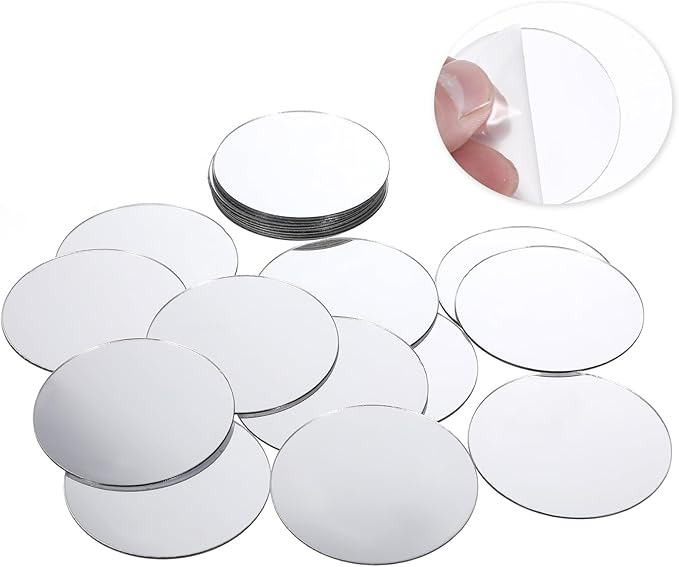 20Pcs Mini Acrylic Round Mirror Tiles Circles Craft Mirror Tiles Self Adhesive Mirror Stickers Decorative Mosaic Mirror Sheets for DIY Crafts, Wall Decor, Jewelry Making (2 Inch)