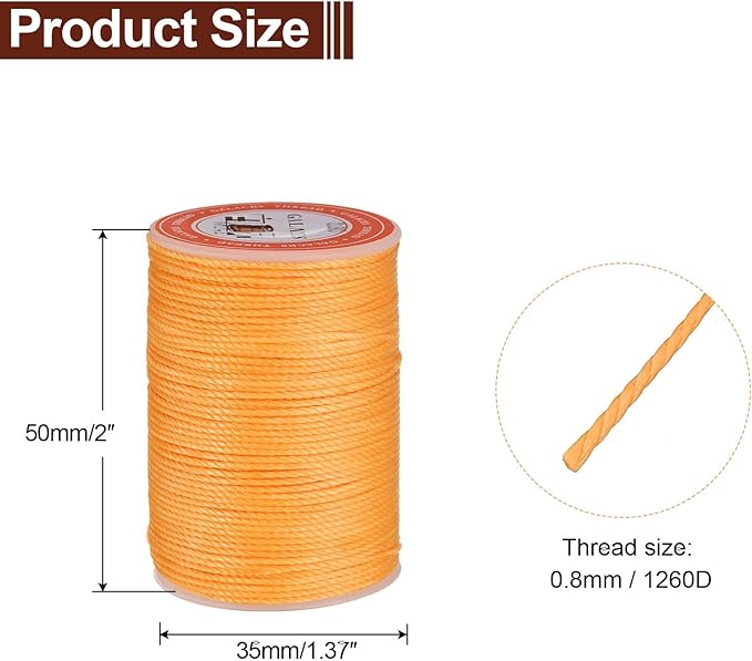 uxcell Round Leather Sewing Waxed Thread, 55m / 60 Yards Polyester Wax String, 0.80mm Wax Stitching Cord for Leather Crafts, Bookbinding, Bracelets Braided, Citrus, 2pcs