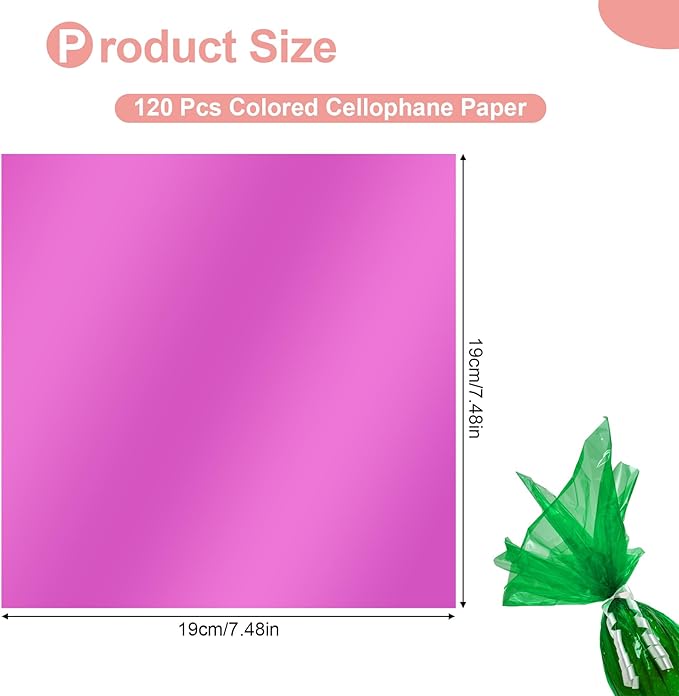 PEASUG 120 PCS Cellophane Sheets, Cello Sheets, Cellophane Paper Sheets, Colored Cellophane Wrap, Transparent Plastic Sheets for DIY Crafts Project, Art, Lights, Window Decoration（7.5x7.5 Inches)