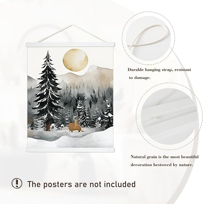Artmag Magnetic Poster Hanger Frame, 37x45 37x40 37x25 Light Wood Wooden Magnet Canvas Artwork Print Poster Hangers Frames Hanging Kit (White, 37")