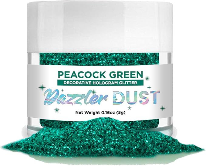 BAKELL Peacock Green Art & Craft Glitter, 5g Jar | Dazzler DUST | Non-Toxic Decorating Glitter | Arts, Crafts, Slime, Glue, Paint, Face & Body (Peacock Green)