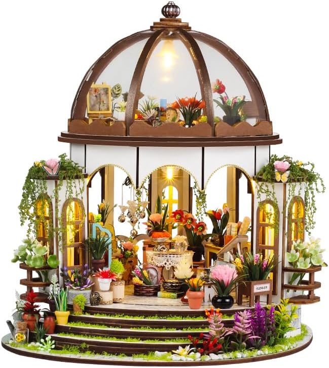 TuKIIE DIY Miniature Dollhouse Kit with Furniture, 1:24 Scale Creative Room Mini Greenhouse Wooden Doll House for Kids Teens Adults(Hanging Garden)