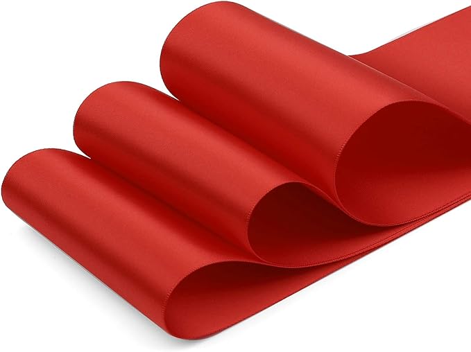 Humphrey's Craft 4 Inch Scarlet Red Double Faced Satin Ribbon - 5 Yards Variety of Color for Crafts Grand Opening Cutting Ceremony Decoration Sewing Chair Sash Wedding and Dining Tables.