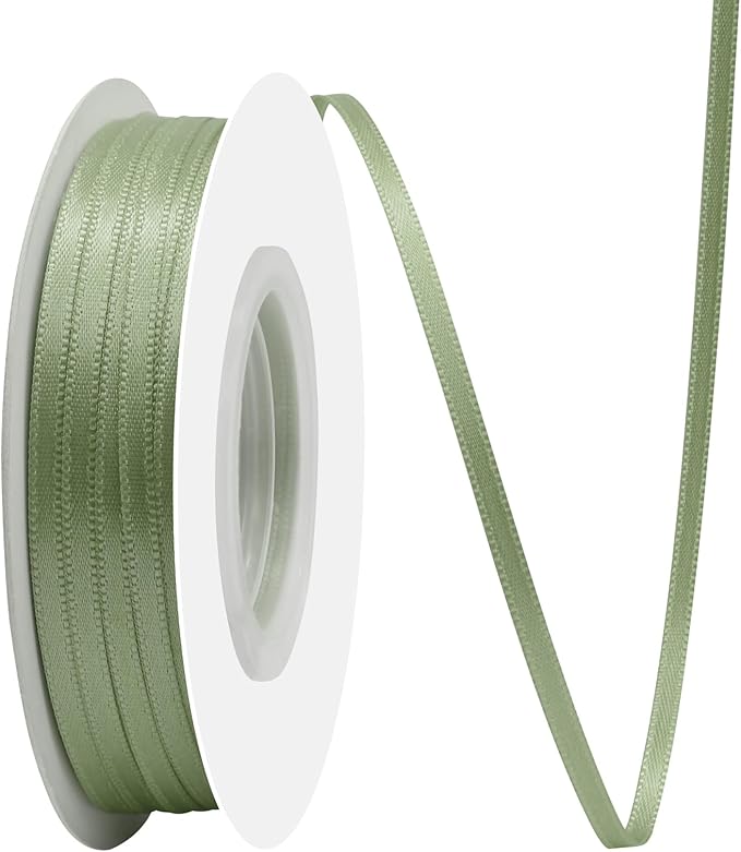 Spring Moss Satin Ribbon 1/8" X 50 Yards Solid Color Double Faced Ribbons Perfect for Crafts Wedding Decor Bow Making Arts Sewing and More
