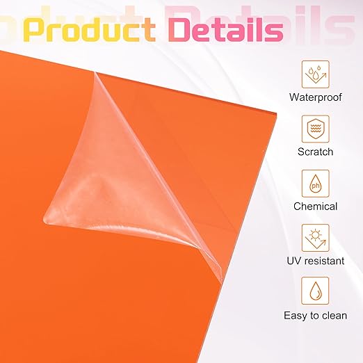uxcell 4Pcs Acrylic Sheets 8x8 Inch Acrylic Panel 1/8 Inch-3mm Plastic Board for Picture Frames Sign Holders DIY Display Projects Craft, Clear Orange